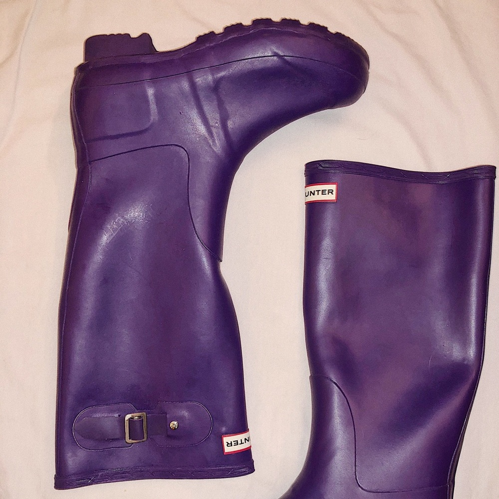 Tall purple hunter boots